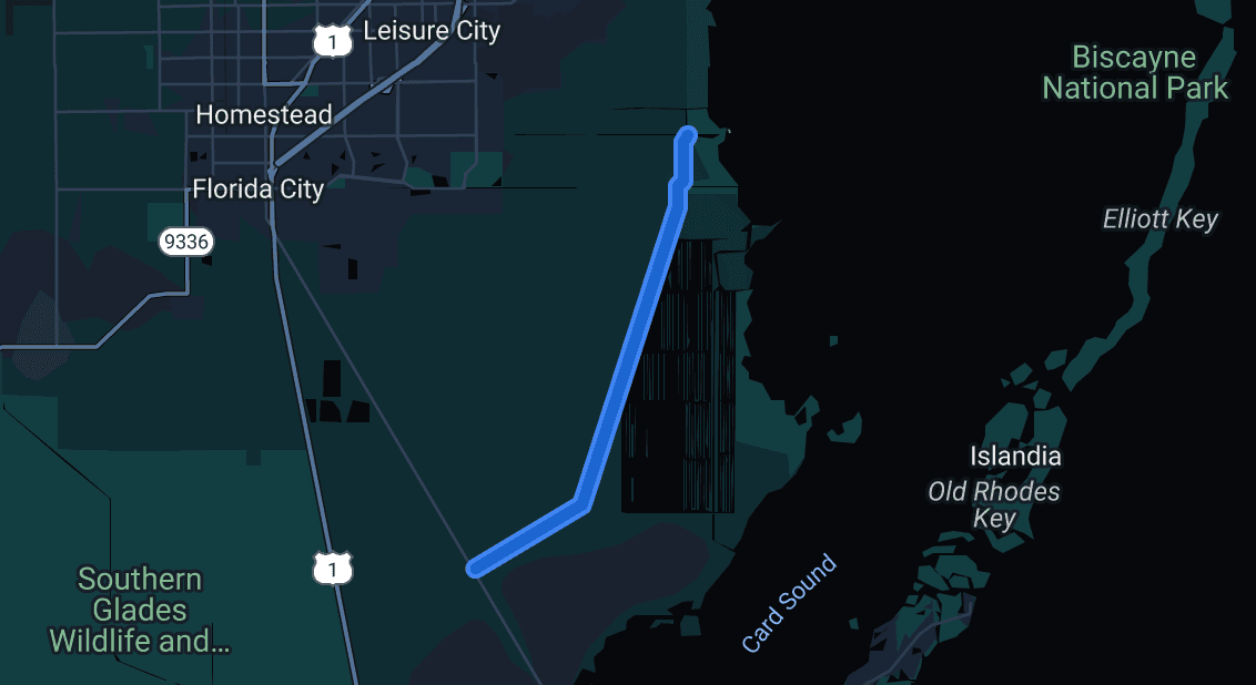 Map showing the trail we took through the Everglades.