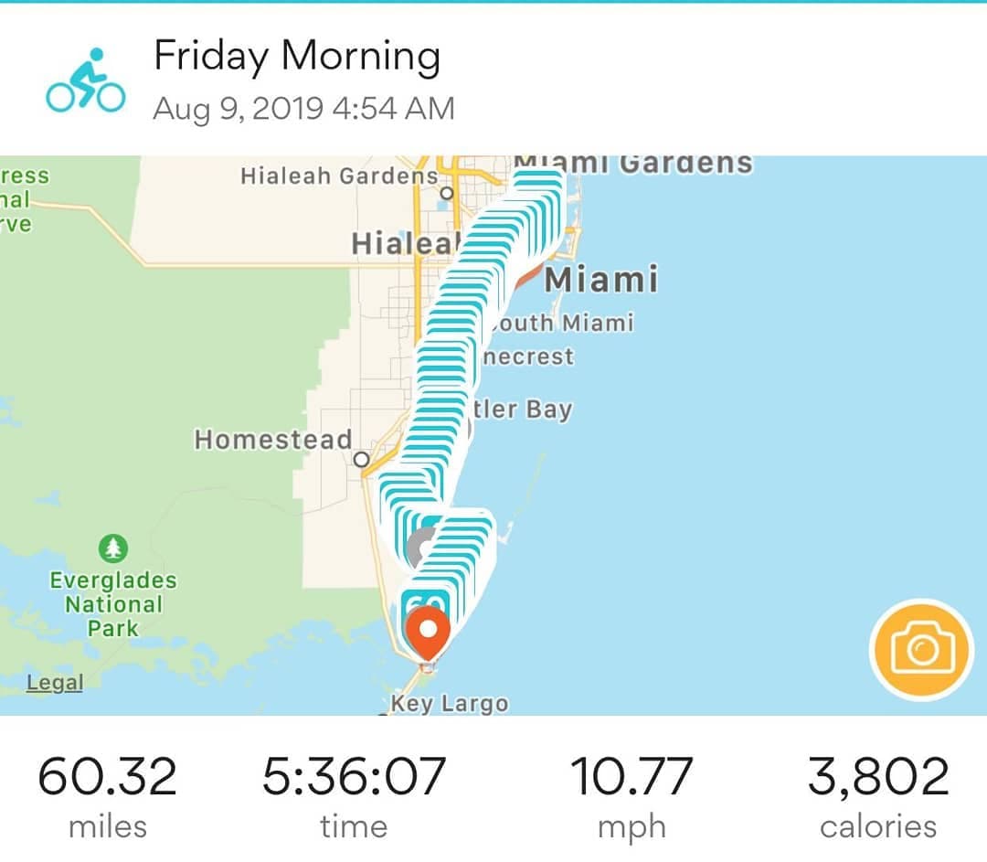 Map showing half of the route we took from Miami to Key Largo.