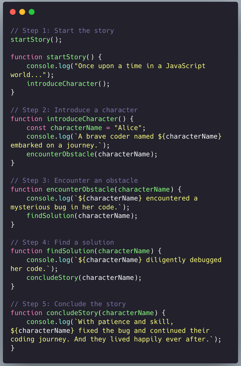 JavaScript code with linear flow