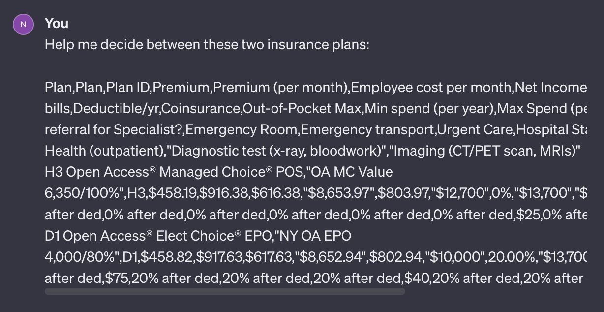 Health Insurance GPT compare plans question